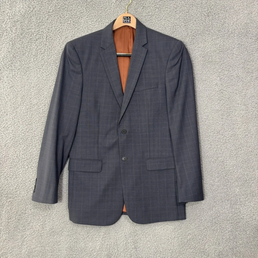 Jos. A. Bank Joseph Mens 40L Slim Fit 2 Piece Suit 100% Wool Blue Plaid 36x32